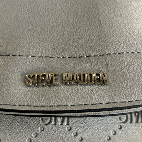 STEVE MADDEN Monogrammed SM vegan Leather Backpack Top Handle Bag Lined Grey - Picture 4 of 12